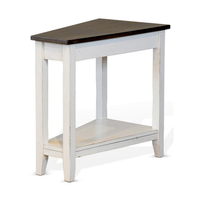 Orso Chairside Table, Shelf, 24 Inch Angled Brown Top, White Mahogany