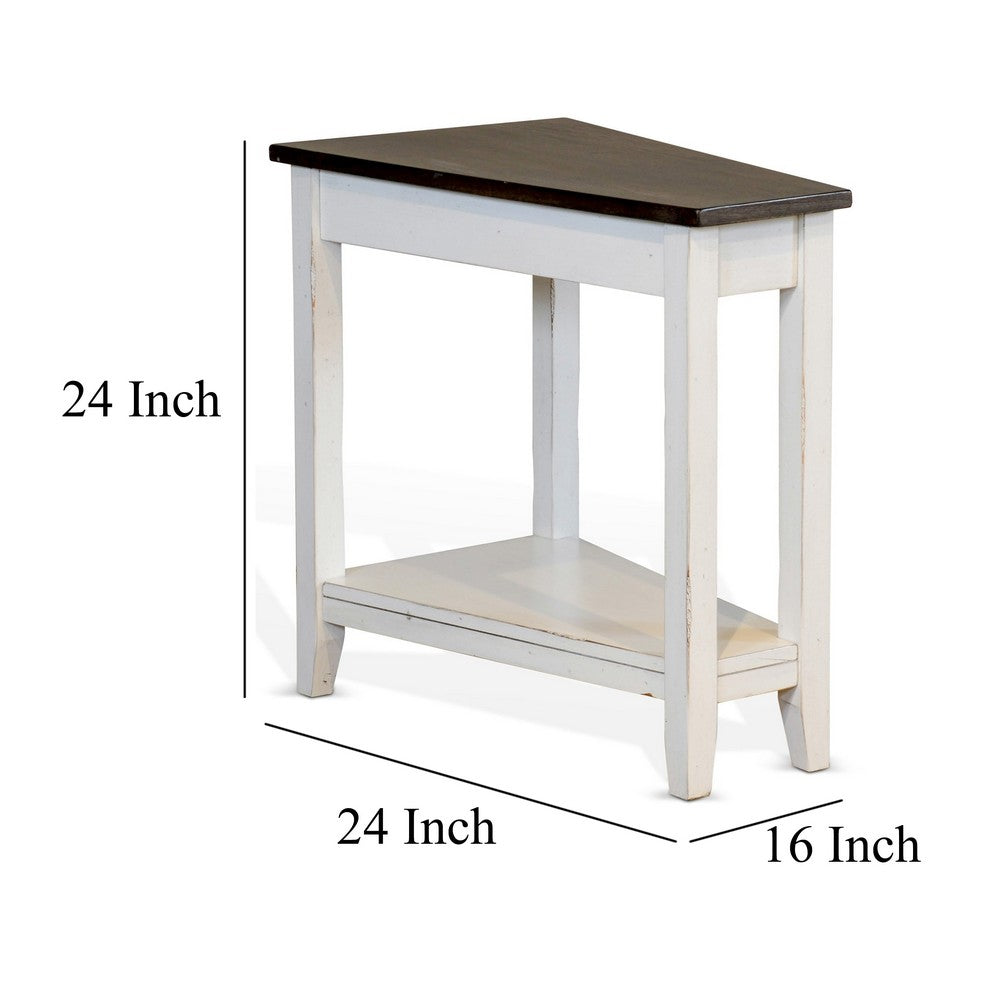 Orso Chairside Table, Shelf, 24 Inch Angled Brown Top, White Mahogany