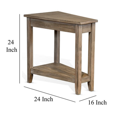 Chairside End Table with Shelf, 24 Inch Angled Light Brown Mahogany