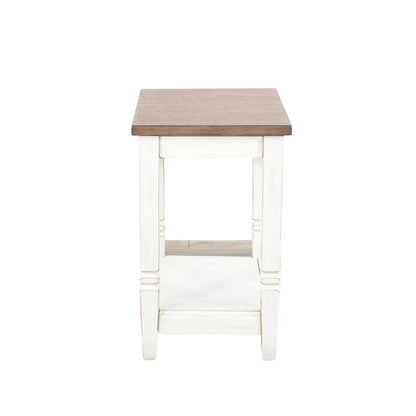 Dean Accent Side Table w Shelf, 26 Inch Rectangular Brown, White