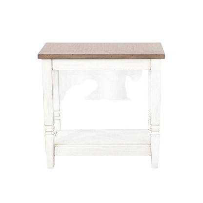 Dean Accent Side Table w Shelf, 26 Inch Rectangular Brown, White