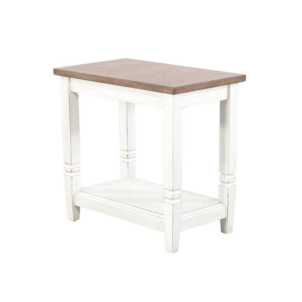 Dean Accent Side Table w Shelf, 26 Inch Rectangular Brown, White