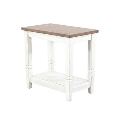 Dean Accent Side Table w Shelf, 26 Inch Rectangular Brown, White