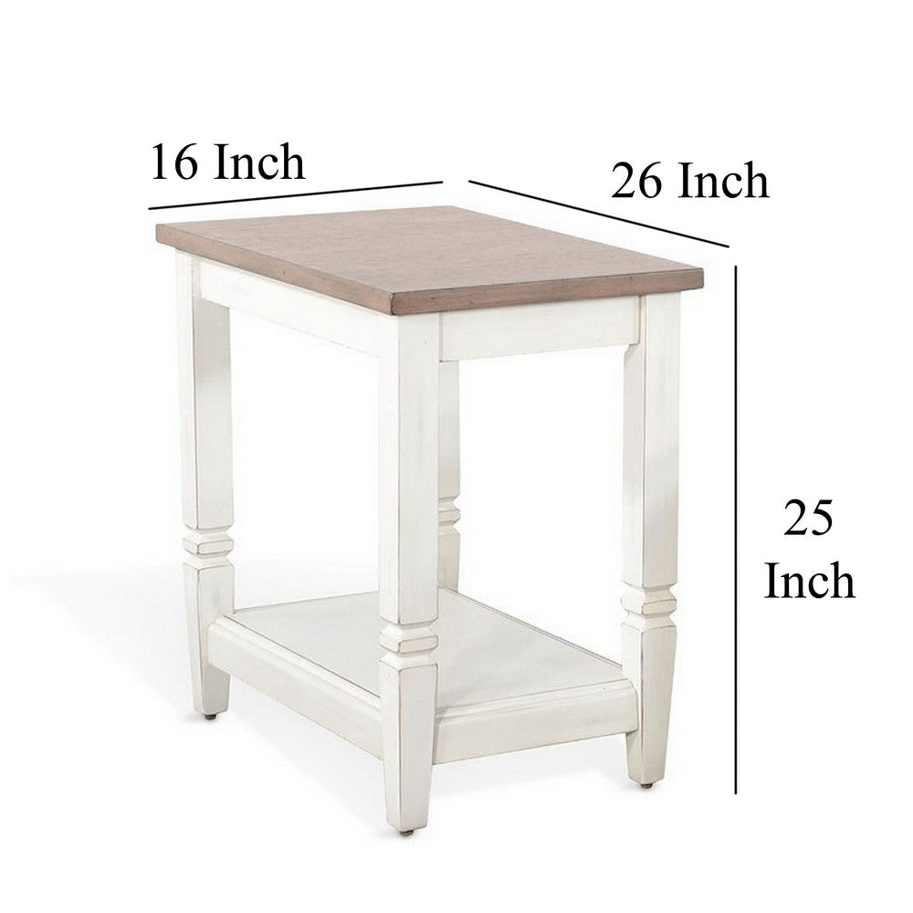 Dean Accent Side Table w Shelf, 26 Inch Rectangular Brown, White