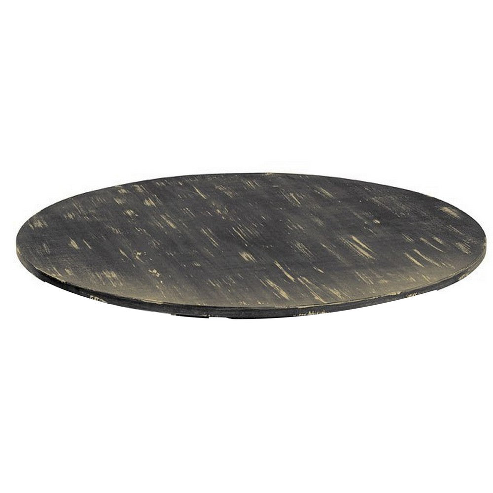 Rena Coffee Table, 36 Inch Round Top, Distressed Rustic Black Wood