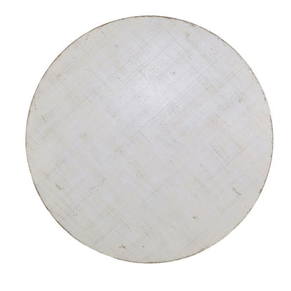 Rena Rustic Coffee Table, 36 Inch Round Top, Distressed White Wood
