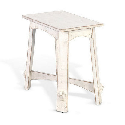 Rena Rustic Accent Chairside Table, X Legs, 24in Distressed White