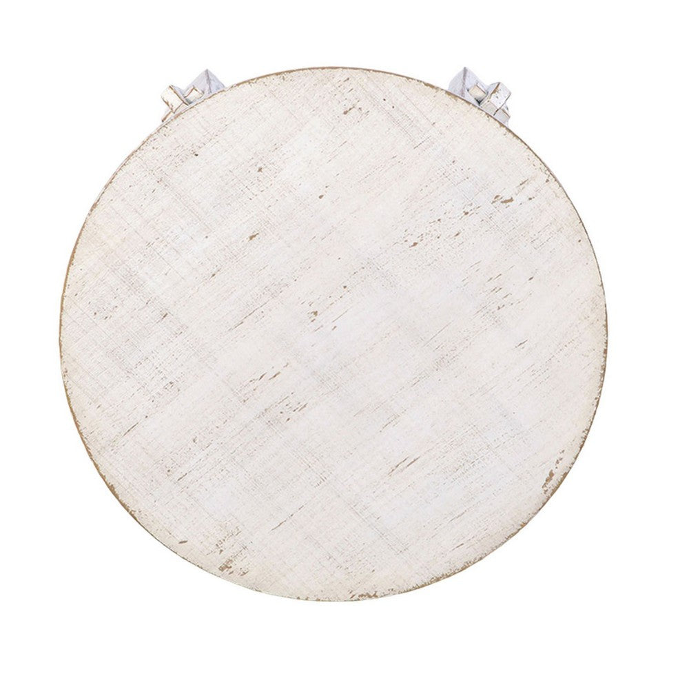 Rena Rustic Side End Table, X Legs, 24in Round, Distressed White Wood