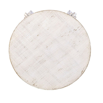 Rena Rustic Side End Table, X Legs, 24in Round, Distressed White Wood