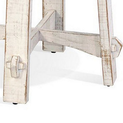 Rena Rustic Side End Table, X Legs, 24in Round, Distressed White Wood