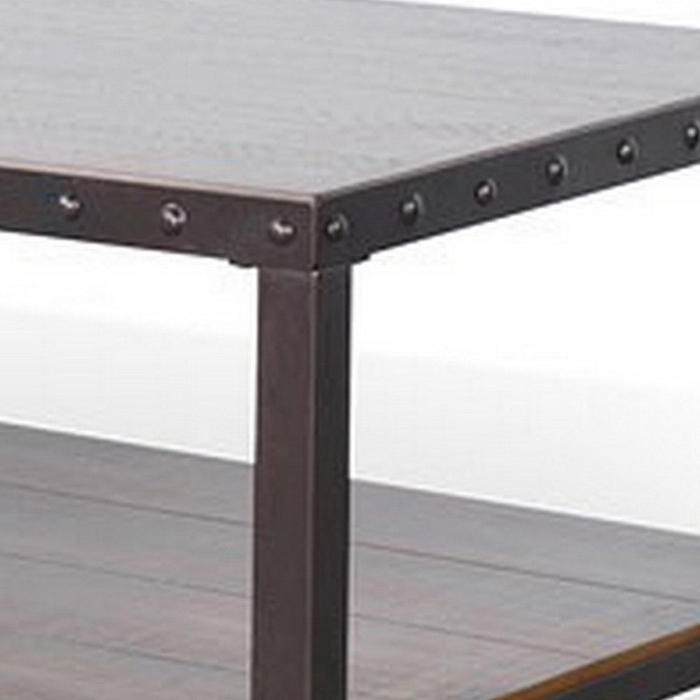 Ayka Coffee Table w Shelf, Nailhead Accent, 48 Inch Rectangular Brown
