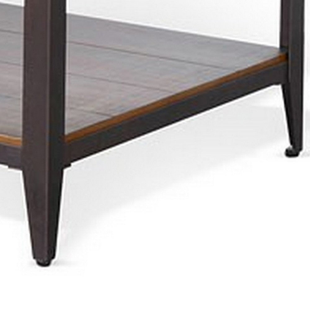 Ayka Coffee Table w Shelf, Nailhead Accent, 48 Inch Rectangular Brown