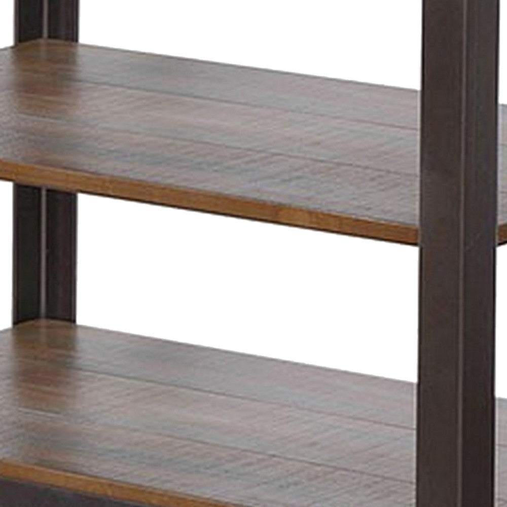 Ayka Chairside Table w 2 Shelf, Nailhead, 28 Inch Rectangular Brown