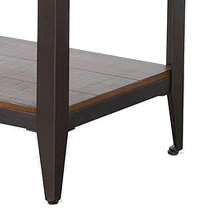 Ayka Chairside Table w 2 Shelf, Nailhead, 28 Inch Rectangular Brown