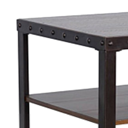 Ayka Side End Table w 2 Shelf, Nailhead, 24 Inch Rectangular Brown