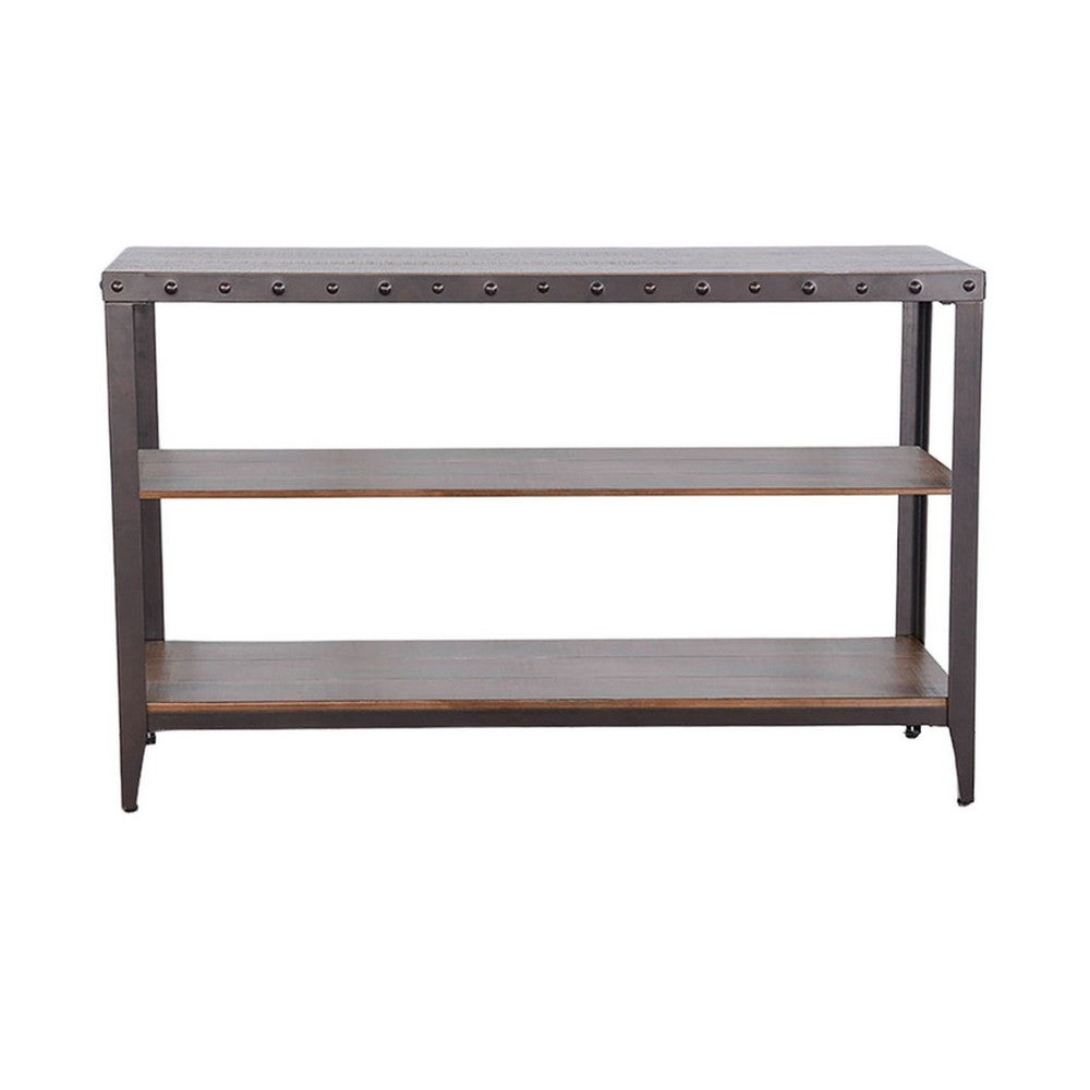 Ayka Sofa Table w Shelf, Nailhead Accent, 48 Inch Rectangular Brown