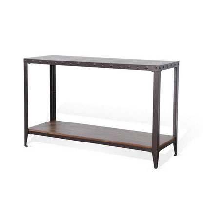 Ayka Sofa Table w Shelf, Nailhead Accent, 48 Inch Rectangular Brown