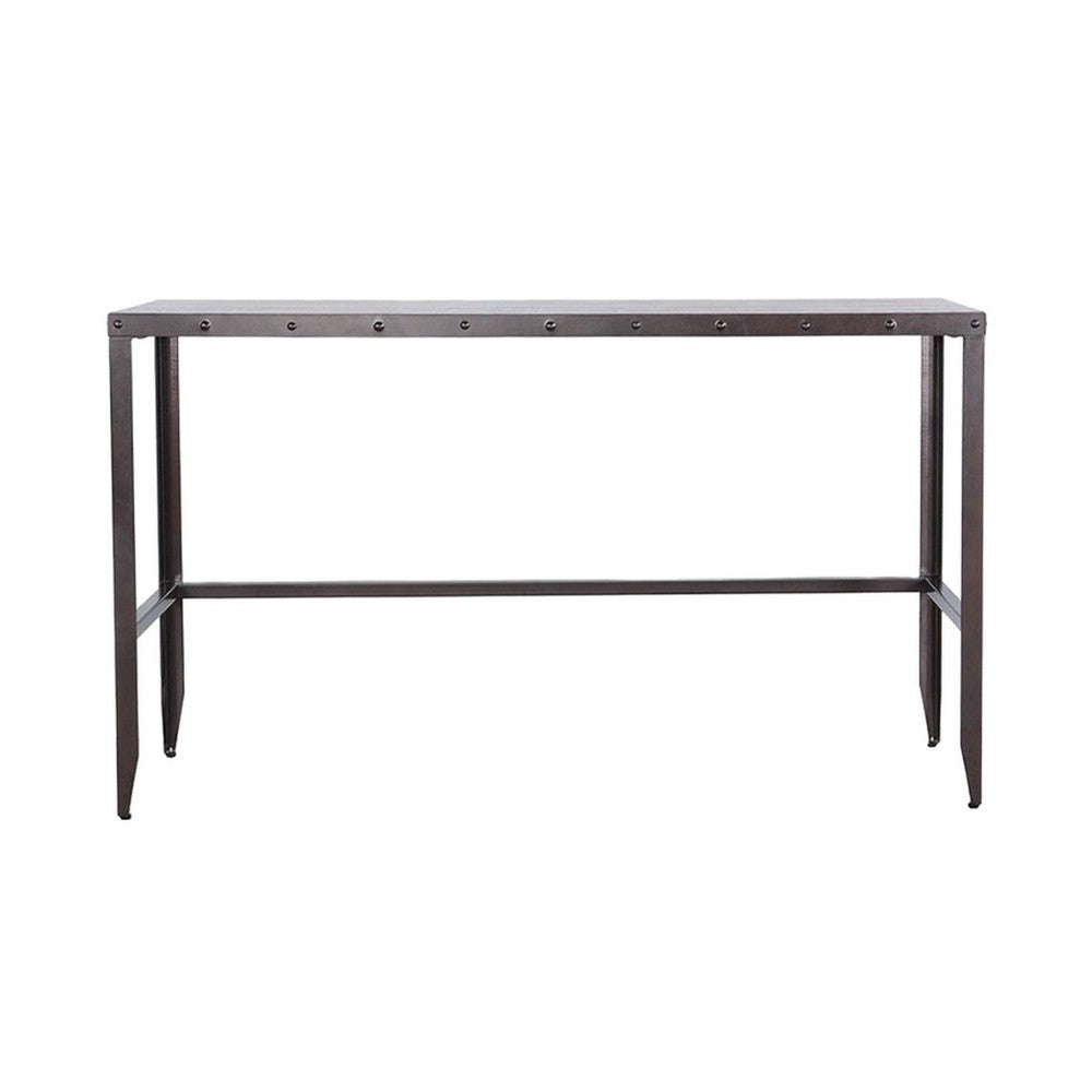 Ayka Sofa Bar Table w Nailhead Accent, 60 Inch Rectangular Brown Wood