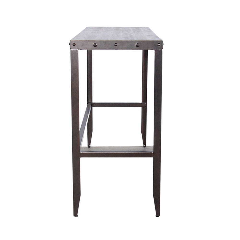 Ayka Sofa Bar Table w Nailhead Accent, 60 Inch Rectangular Brown Wood
