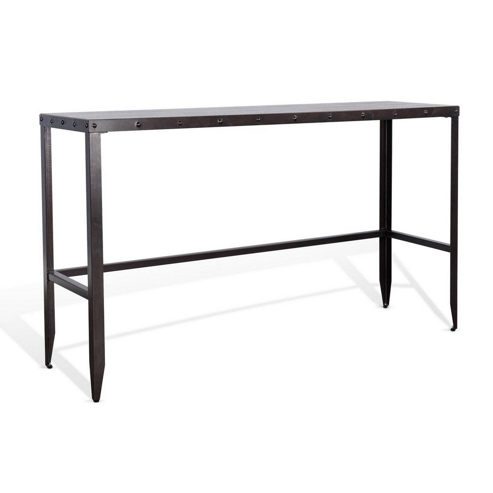 Ayka Sofa Bar Table w Nailhead Accent, 60 Inch Rectangular Brown Wood