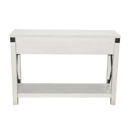 Sime Sofa Table w Shelf, 2 Drawers, 44 Inch Rectangular Off White Wood