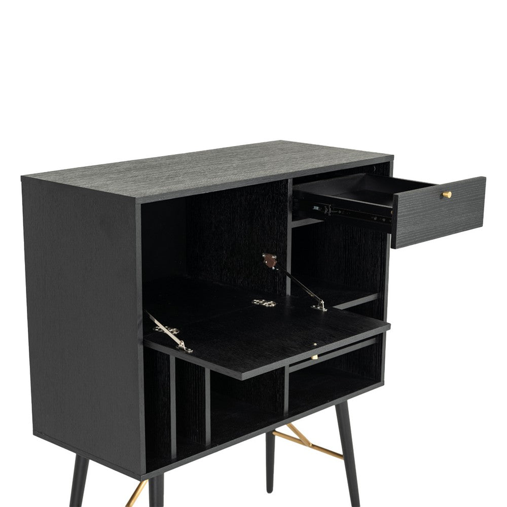 Belo Accent Buffet Sideboard, 6 Shelves, Gold Accent, Black, 42 Inch