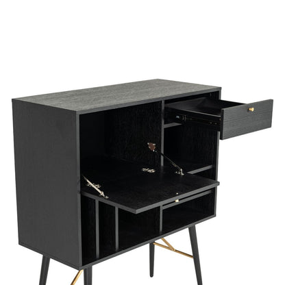 Belo Accent Buffet Sideboard, 6 Shelves, Gold Accent, Black, 42 Inch