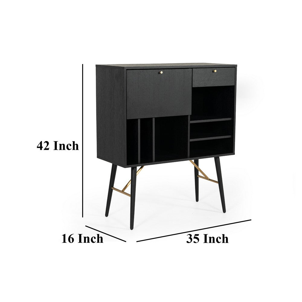 Belo Accent Buffet Sideboard, 6 Shelves, Gold Accent, Black, 42 Inch
