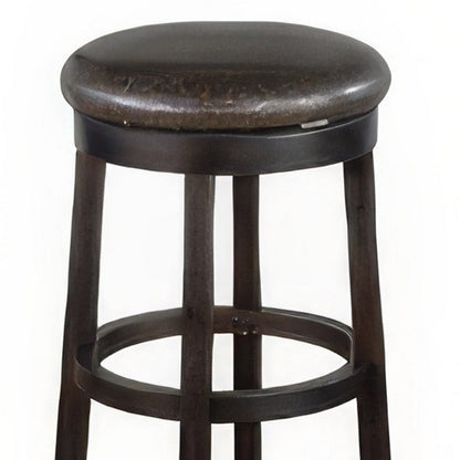 Elon Swivel Barstool Set of 2, Black Faux Leather Cushioned, 30 Inch