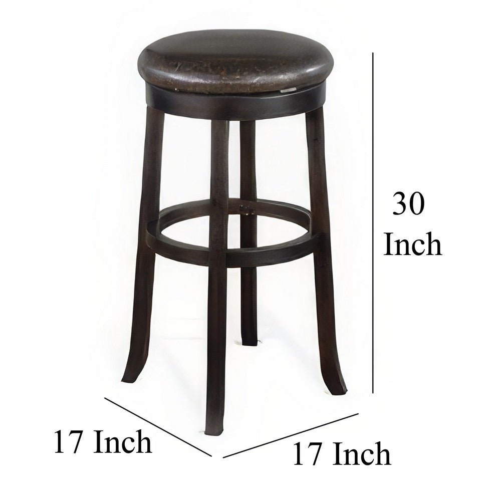 Elon Swivel Barstool Set of 2, Black Faux Leather Cushioned, 30 Inch