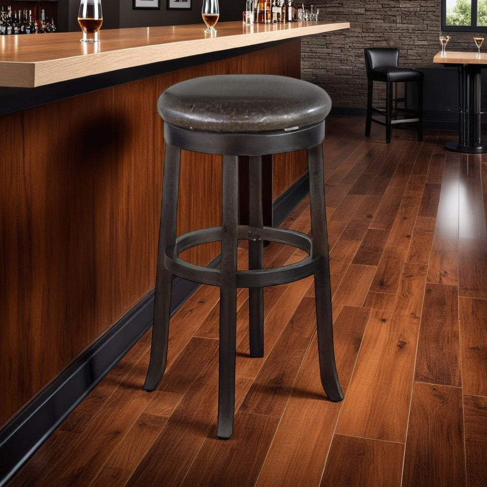 Elon Swivel Barstool Set of 2, Black Faux Leather Cushioned, 30 Inch