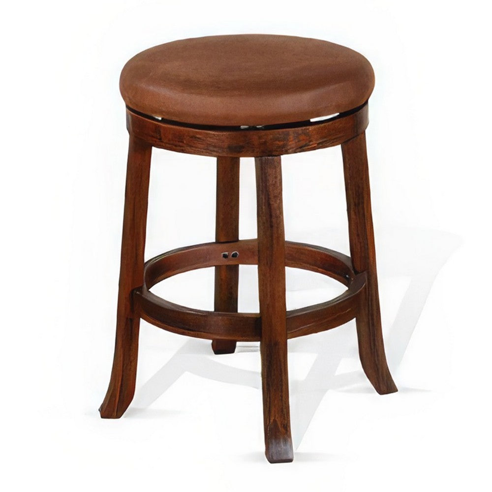 Odel Swivel Counter Stool Set of 2, Brown Faux Leather, Dark Mahogany