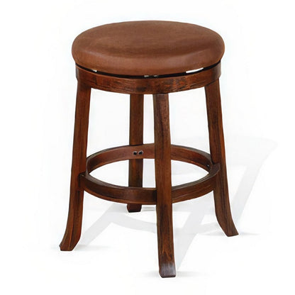 Odel Swivel Counter Stool Set of 2, Brown Faux Leather, Dark Mahogany