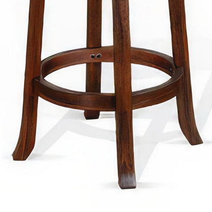Odel Swivel Counter Stool Set of 2, Brown Faux Leather, Dark Mahogany