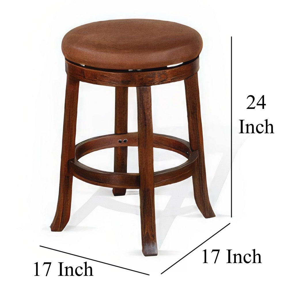 Odel Swivel Counter Stool Set of 2, Brown Faux Leather, Dark Mahogany