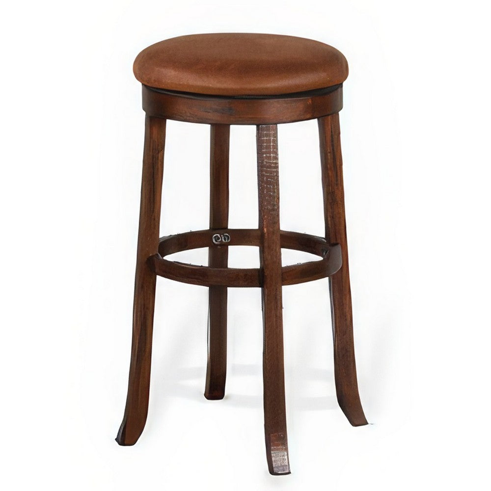 Odel Swivel Barstool Set of 2, Brown Faux Leather, Dark Mahogany