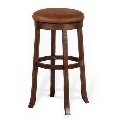Odel Swivel Barstool Set of 2, Brown Faux Leather, Dark Mahogany