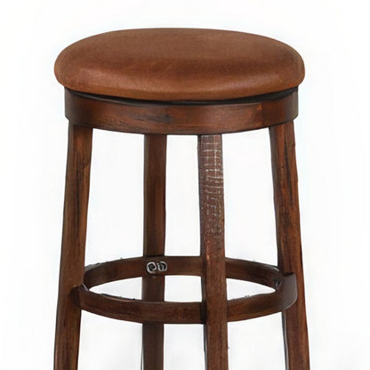 Odel Swivel Barstool Set of 2, Brown Faux Leather, Dark Mahogany