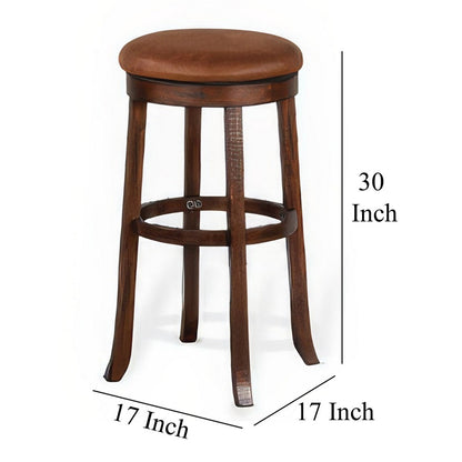 Odel Swivel Barstool Set of 2, Brown Faux Leather, Dark Mahogany