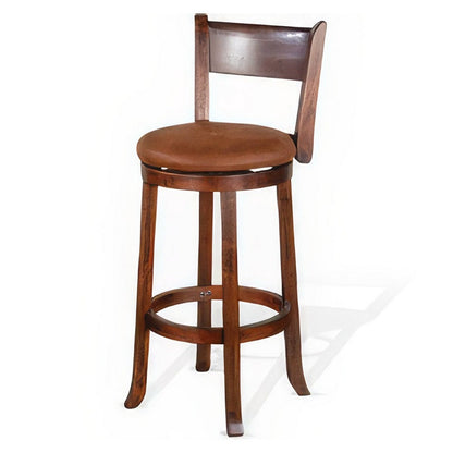 Odel Swivel Barstool Chair Set of 2, Brown Faux Leather, Dark Mahogany
