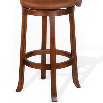 Odel Swivel Barstool Chair Set of 2, Brown Faux Leather, Dark Mahogany