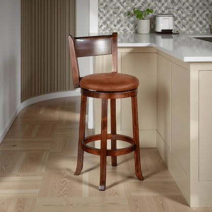 Odel Swivel Barstool Chair Set of 2, Brown Faux Leather, Dark Mahogany