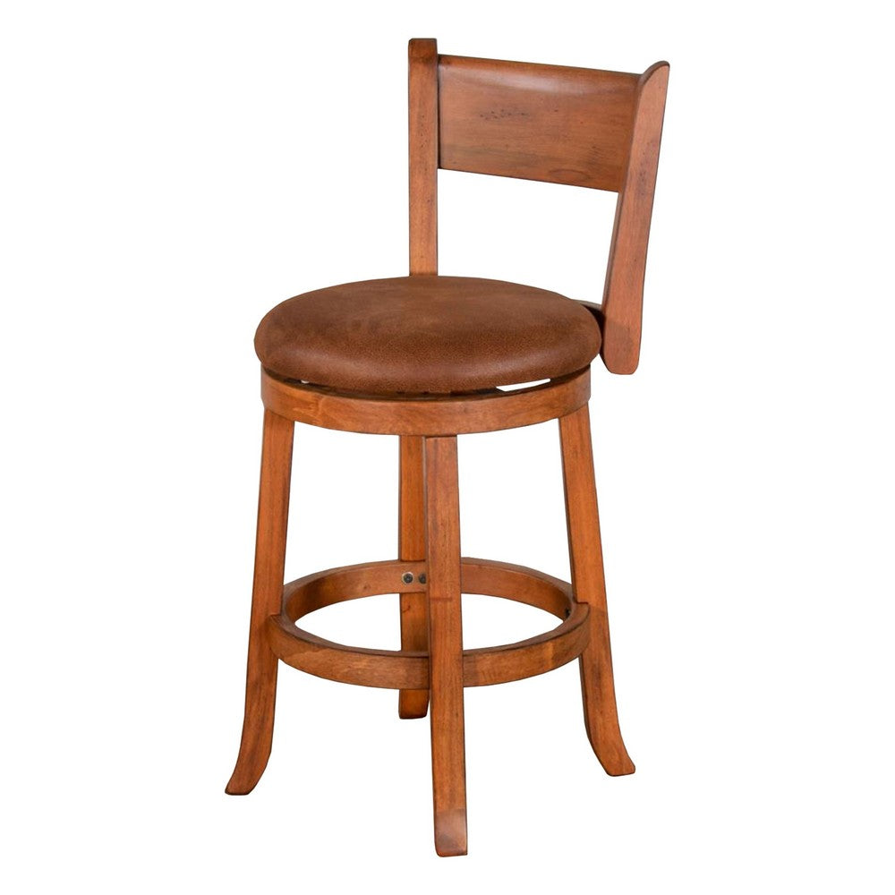 Marv Swivel Counter Height Chair Set of 2, Brown Faux Leather, Wood