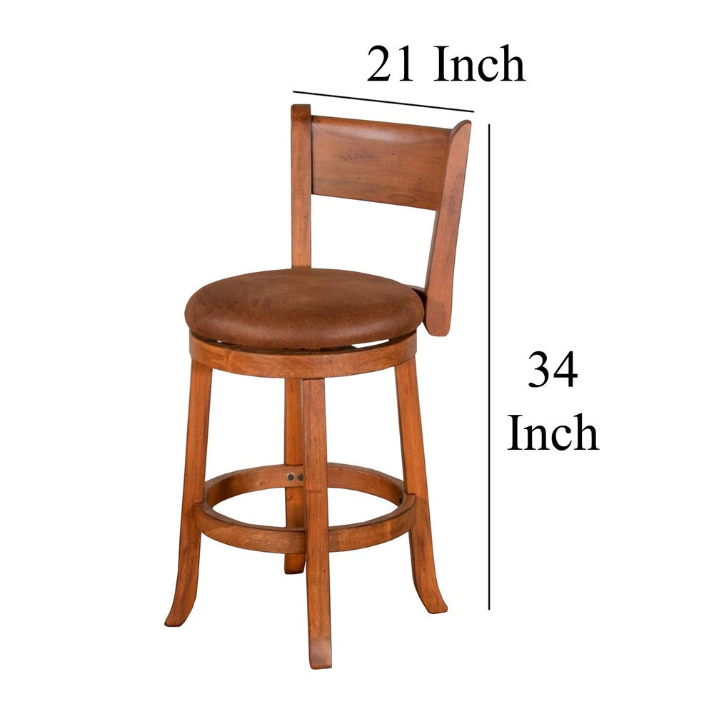 Marv Swivel Counter Height Chair Set of 2, Brown Faux Leather, Wood