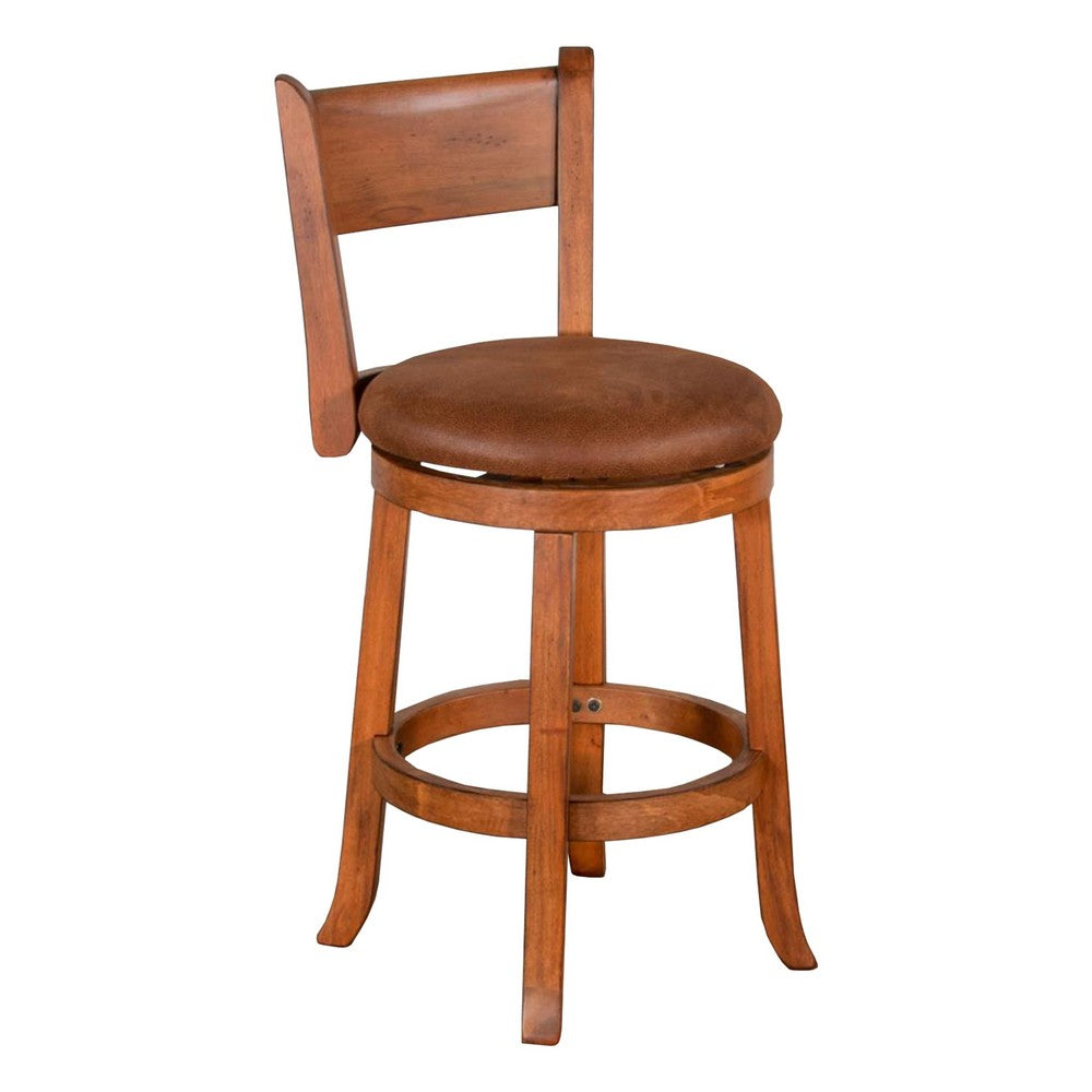 Marv Swivel Counter Height Chair Set of 2, Brown Faux Leather, Wood