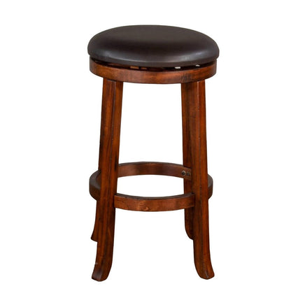 Reggie Swivel Counter Stool Set of 2, Black Faux Leather, Brown Wood