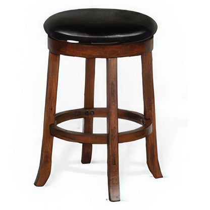 Reggie Swivel Counter Stool Set of 2, Black Faux Leather, Brown Wood