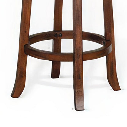Reggie Swivel Counter Stool Set of 2, Black Faux Leather, Brown Wood