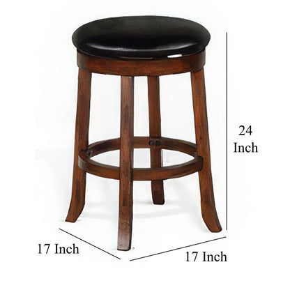 Reggie Swivel Counter Stool Set of 2, Black Faux Leather, Brown Wood