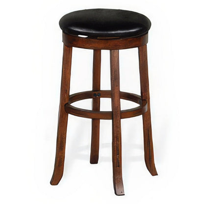Reggie Swivel Barstool Set of 2, Black Faux Leather, Brown Mahogany